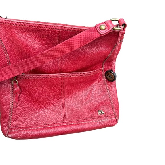 The Sak Leather Crossbody Bag Womens Purse Pebbled Leather Soft Adjustable Red - Picture 3 of 13